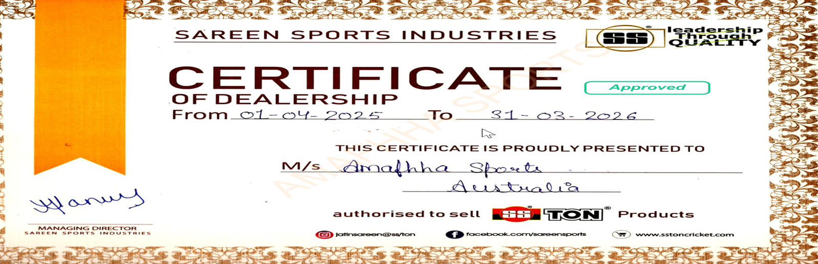 CERTIFICATE-April 01 2025 to March 31 2026-Website